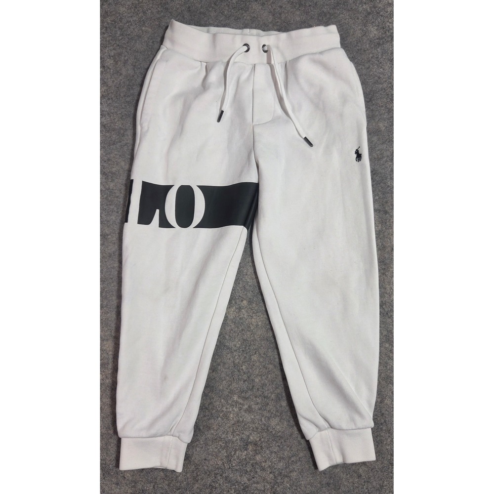 Polo Ralph Lauren Boys White Graphic Logo Fleece Joggers Size 5 Sweatpants